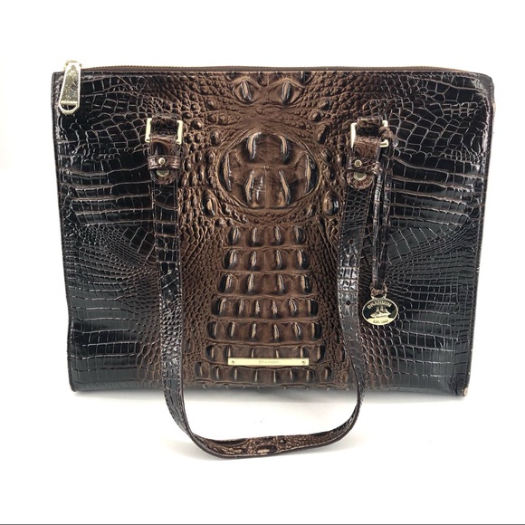 Brahmin Handbags - Brahmin Finely Dark Brown Leather Croco Caryall Shoulder Bag Purse